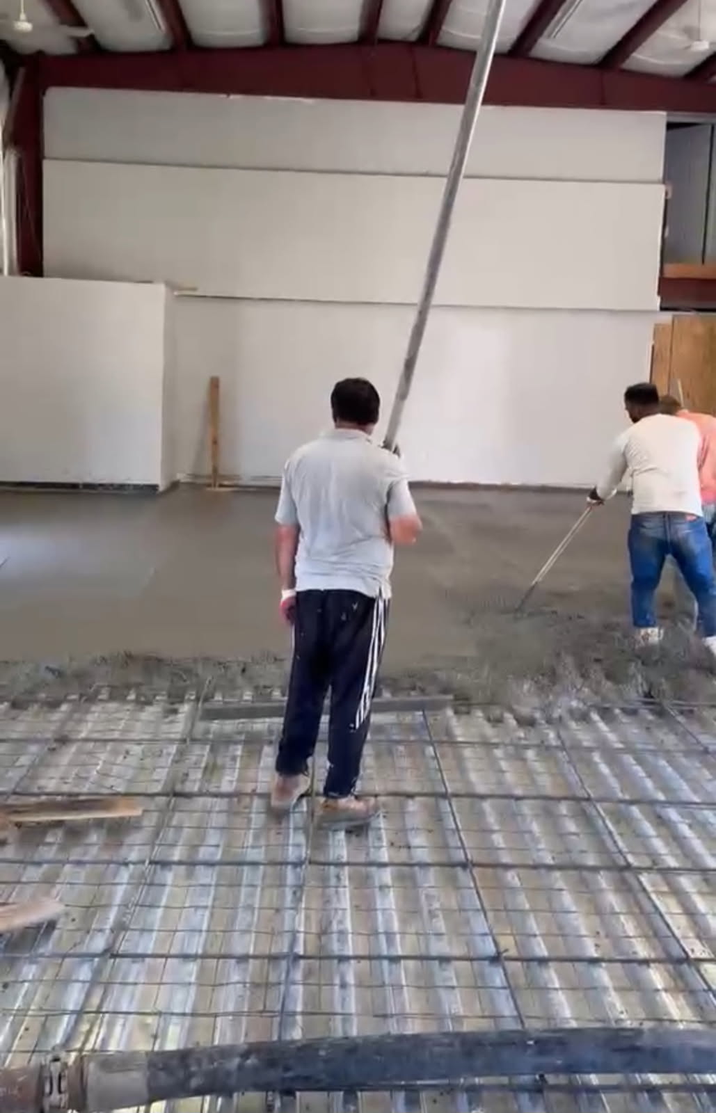 Steel rebar and wire mesh prepared for commercial concrete slab
